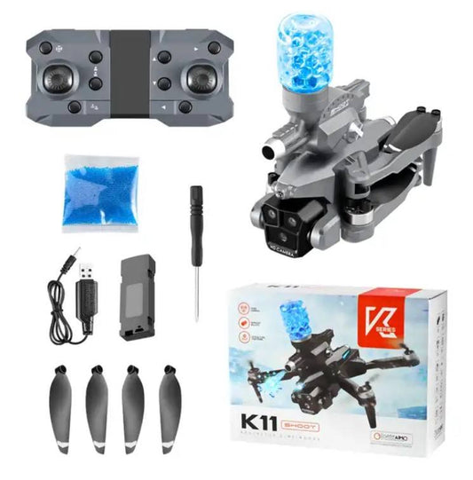 Dron K11 Max Shoot Triple Cámara Dispara Bolitas Hidrogel Negro