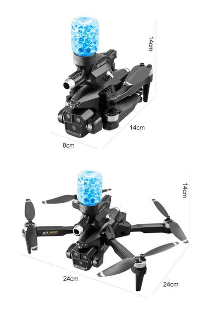 Dron K11 Max Shoot Triple Cámara Dispara Bolitas Hidrogel Negro